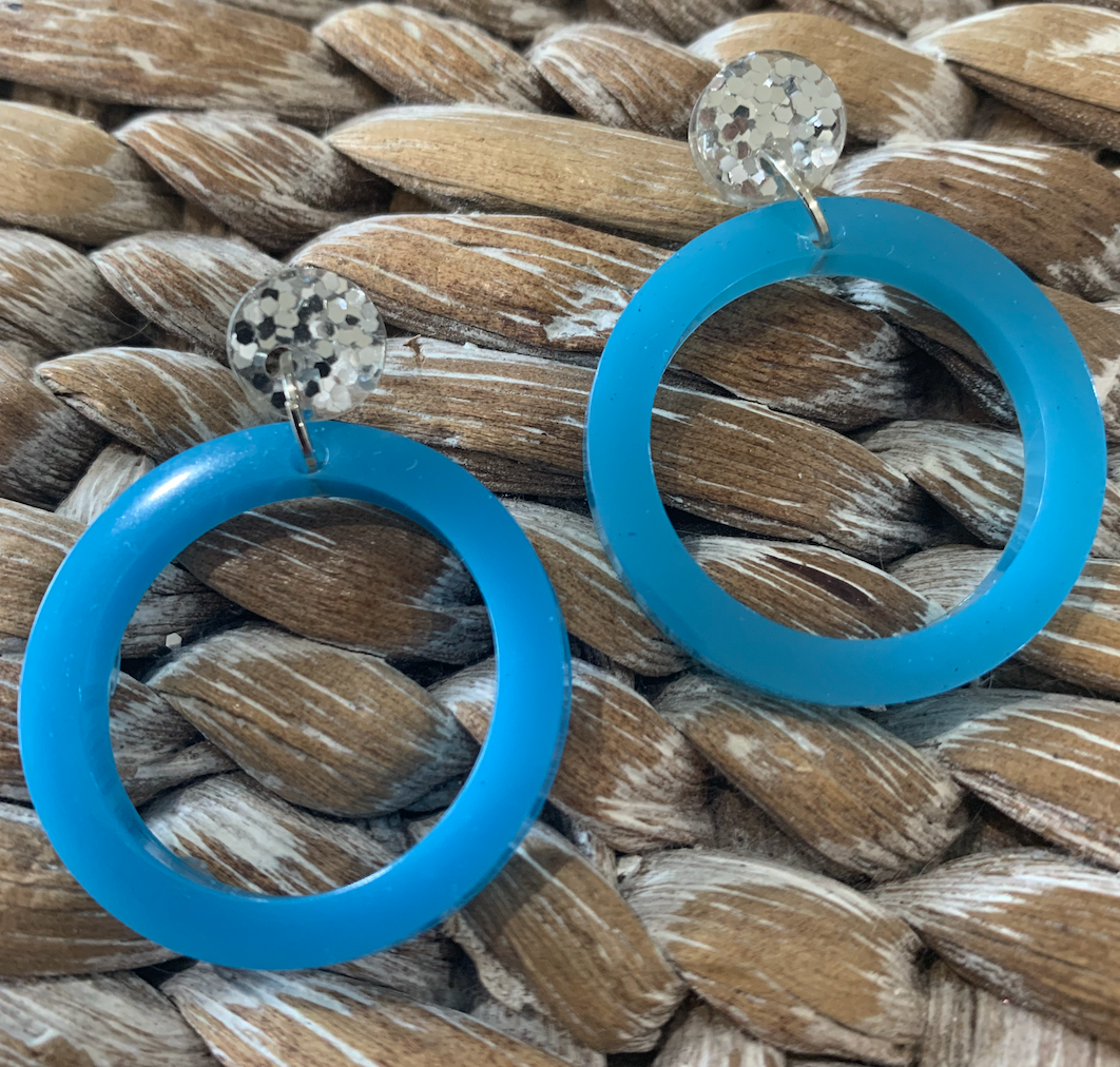 Blue Hoop Drop studs