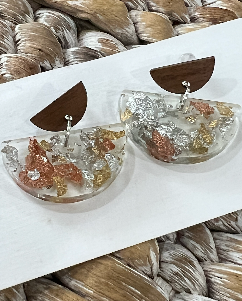 Half moon drops with wood toppers