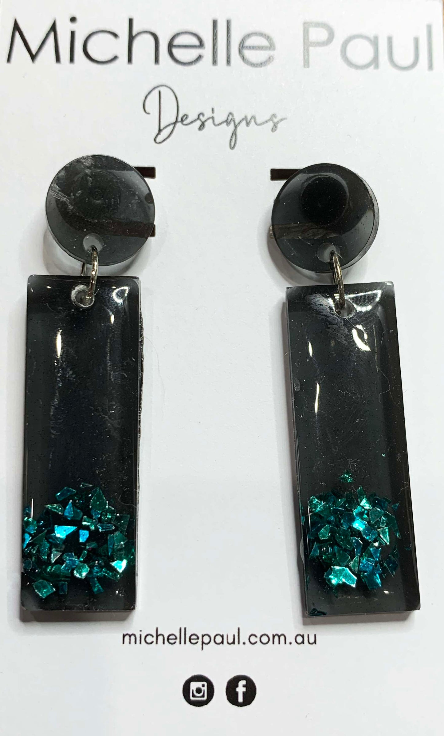 Blue rock rectangle dangle studs