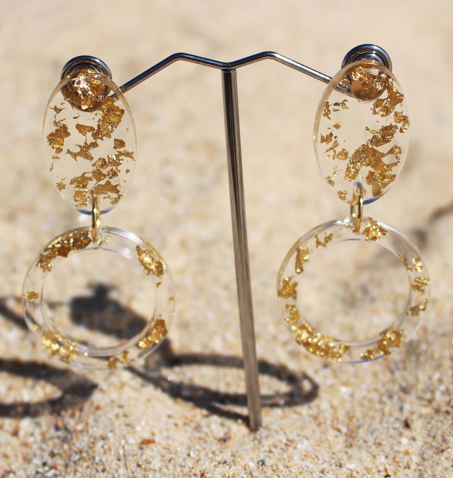 Golden drop hoop studs