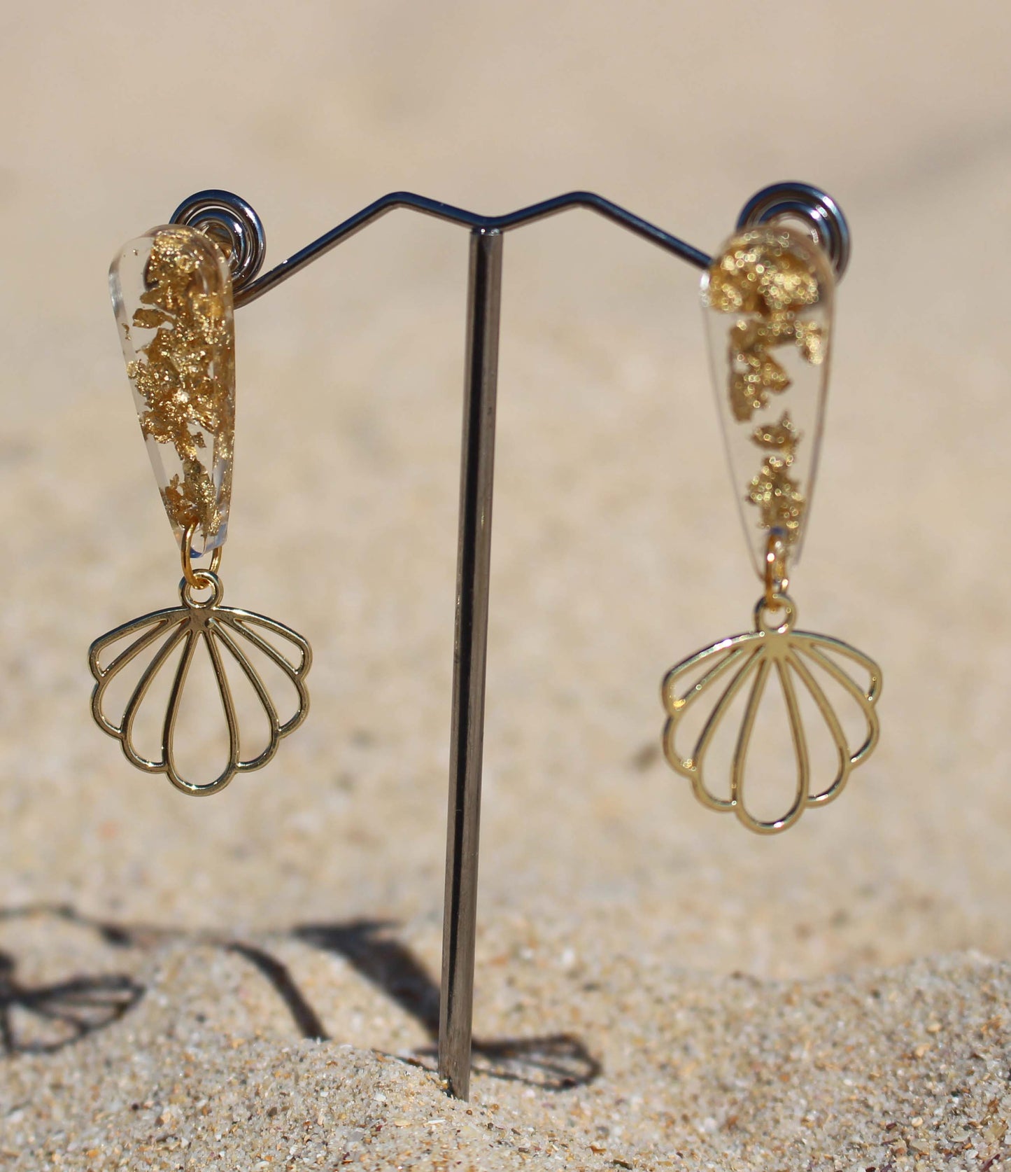 Gold flower drop studs