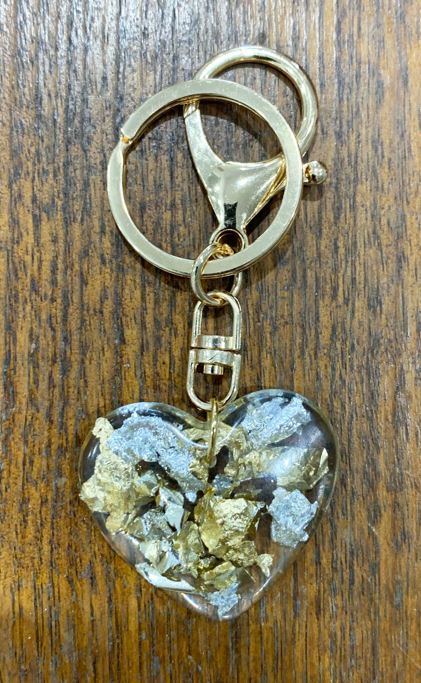 Gold & silver heart keyring