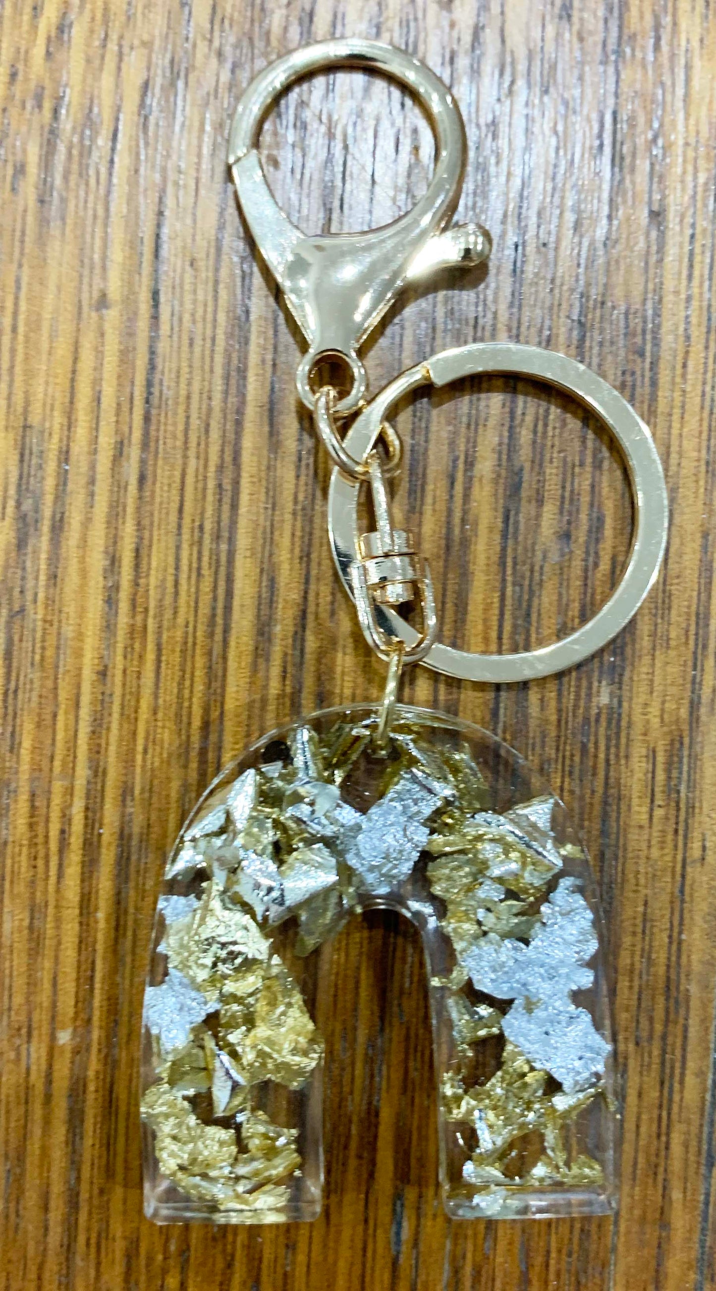 Gold & silver foil rainbow keyring