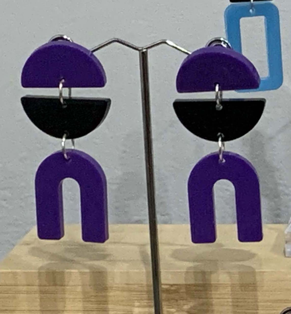 Purple & black large dangles on studs
