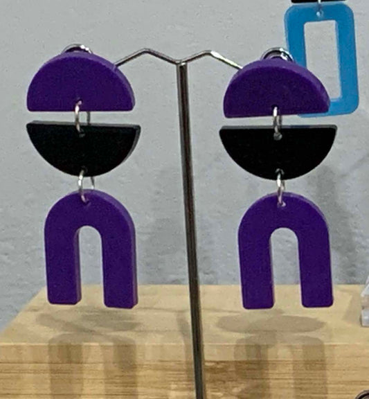 Purple & black large dangles on studs